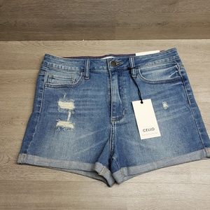 Cello Womens L Jean Shorts Blue Distressed